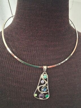 Lia Sophia Silvertone Collar Multi-Stone Pendant Choker Necklace